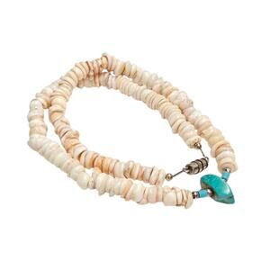 Vintage Puka Shell Necklace with Turquoise Nugget